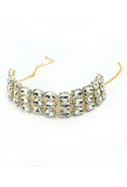 Mominos Fashion Johar Kamal Gold-Polished Finish Stone Choker For Women (White)