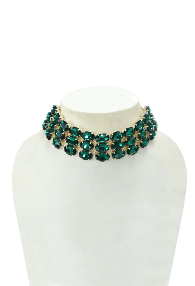 Mominos Fashion Johar Kamal Gold-Polished Finish Stone Choker For Women (Green)