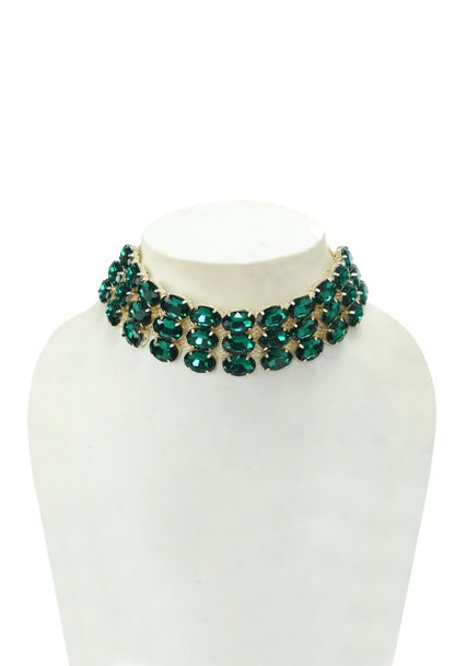 Mominos Fashion Johar Kamal Gold-Polished Finish Stone Choker For Women (Green)