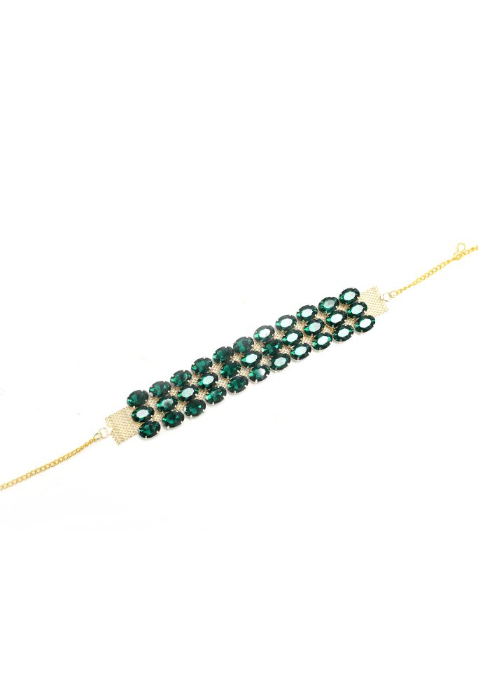 Mominos Fashion Johar Kamal Gold-Polished Finish Stone Choker For Women (Green)