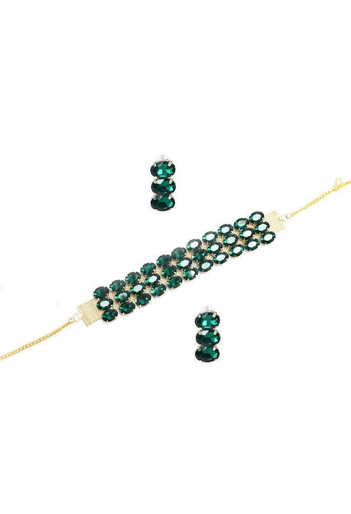 Mominos Fashion Johar Kamal Gold-Polished Finish Stone Choker For Women (Green)