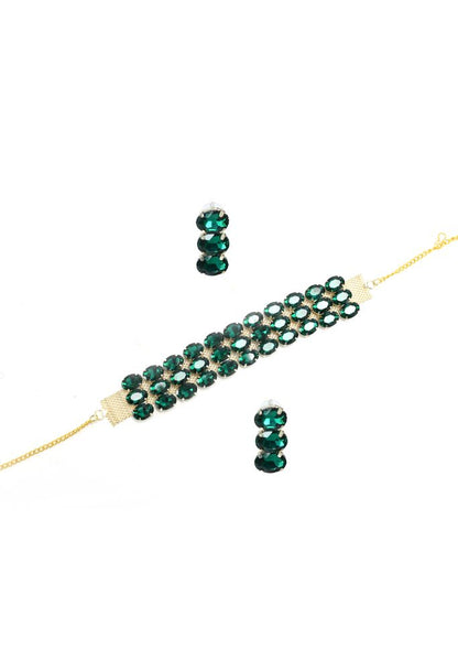 Mominos Fashion Johar Kamal Gold-Polished Finish Stone Choker For Women (Green)
