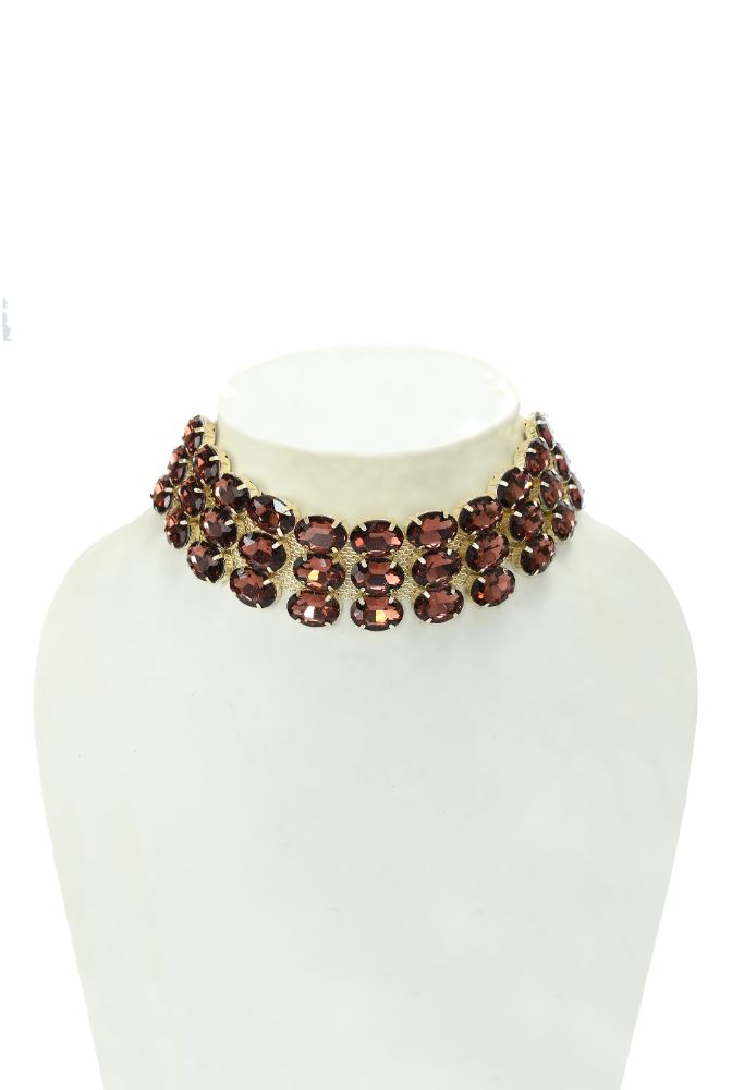 Mominos Fashion Johar Kamal Gold-Polished Finish Stone Choker For Women (Brown)