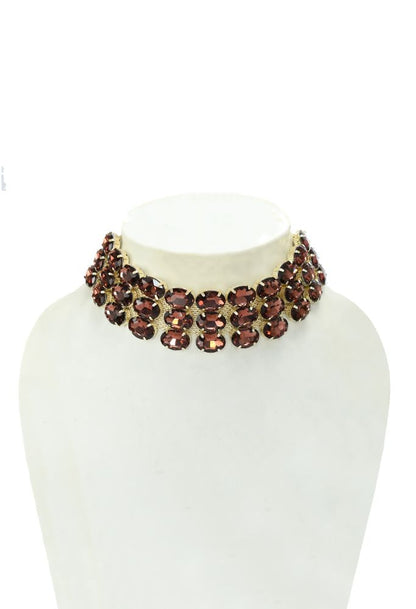 Mominos Fashion Johar Kamal Gold-Polished Finish Stone Choker For Women (Brown)