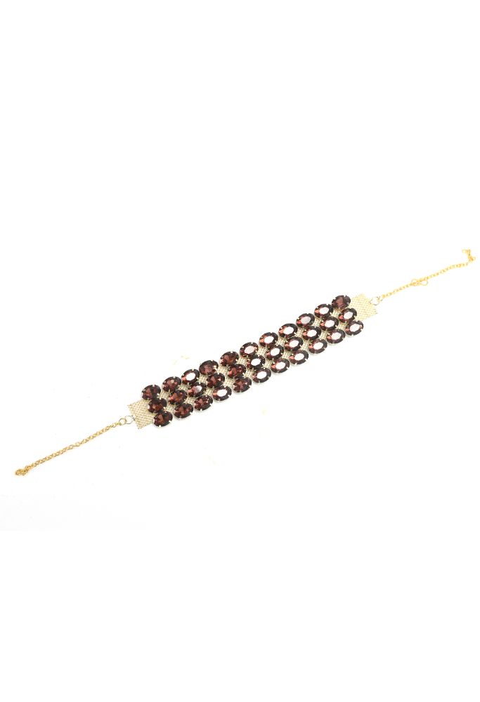 Mominos Fashion Johar Kamal Gold-Polished Finish Stone Choker For Women (Brown)