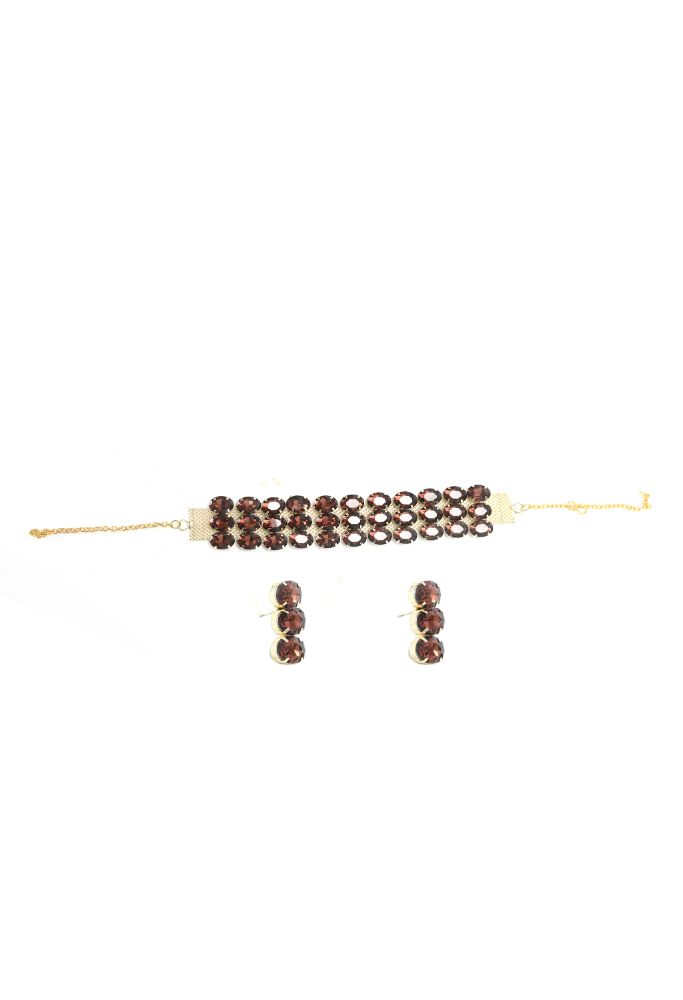 Mominos Fashion Johar Kamal Gold-Polished Finish Stone Choker For Women (Brown)