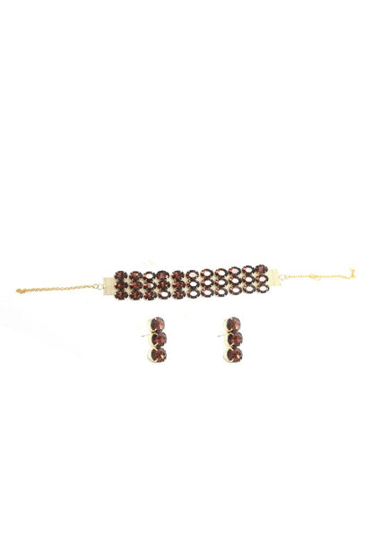 Mominos Fashion Johar Kamal Gold-Polished Finish Stone Choker For Women (Brown)