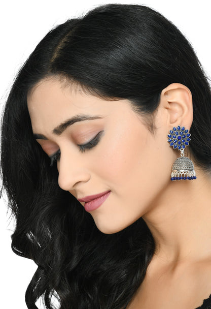 Mominos Fashion Joharkamal Kundan work Jhumka with Blue Beads
