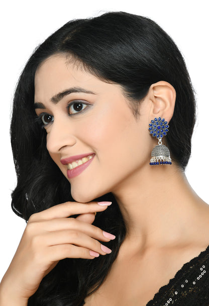 Mominos Fashion Joharkamal Kundan work Jhumka with Blue Beads