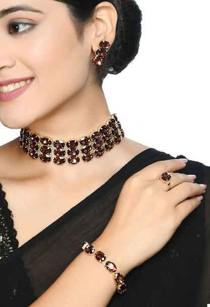 Mominos Fashion Johar Kamal Gold-Polished Finish Stone Choker For Women (Brown)