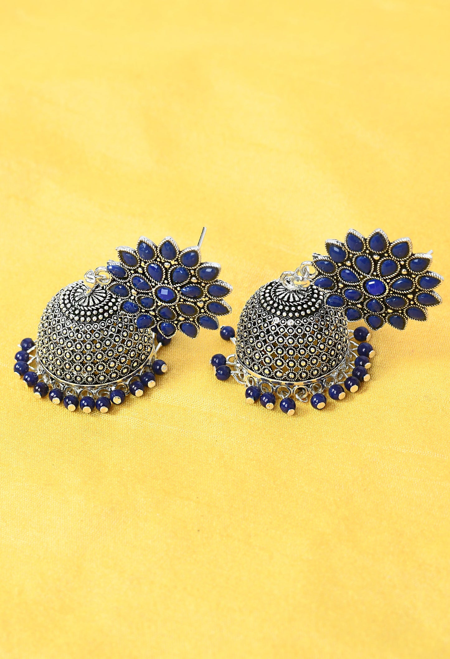 Mominos Fashion Joharkamal Kundan work Jhumka with Blue Beads