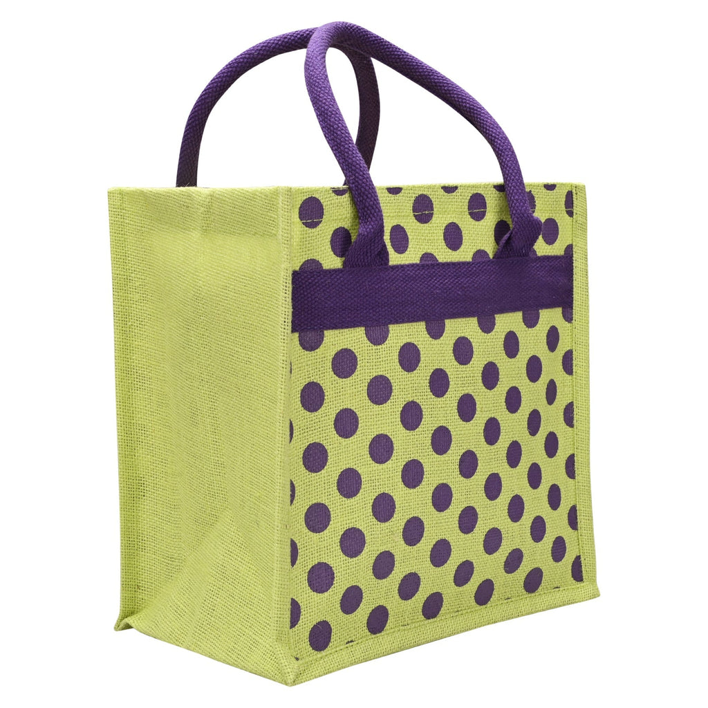 Jute Cottage Polka Dot Zipper Lunch Bag 100% Genuine Jute