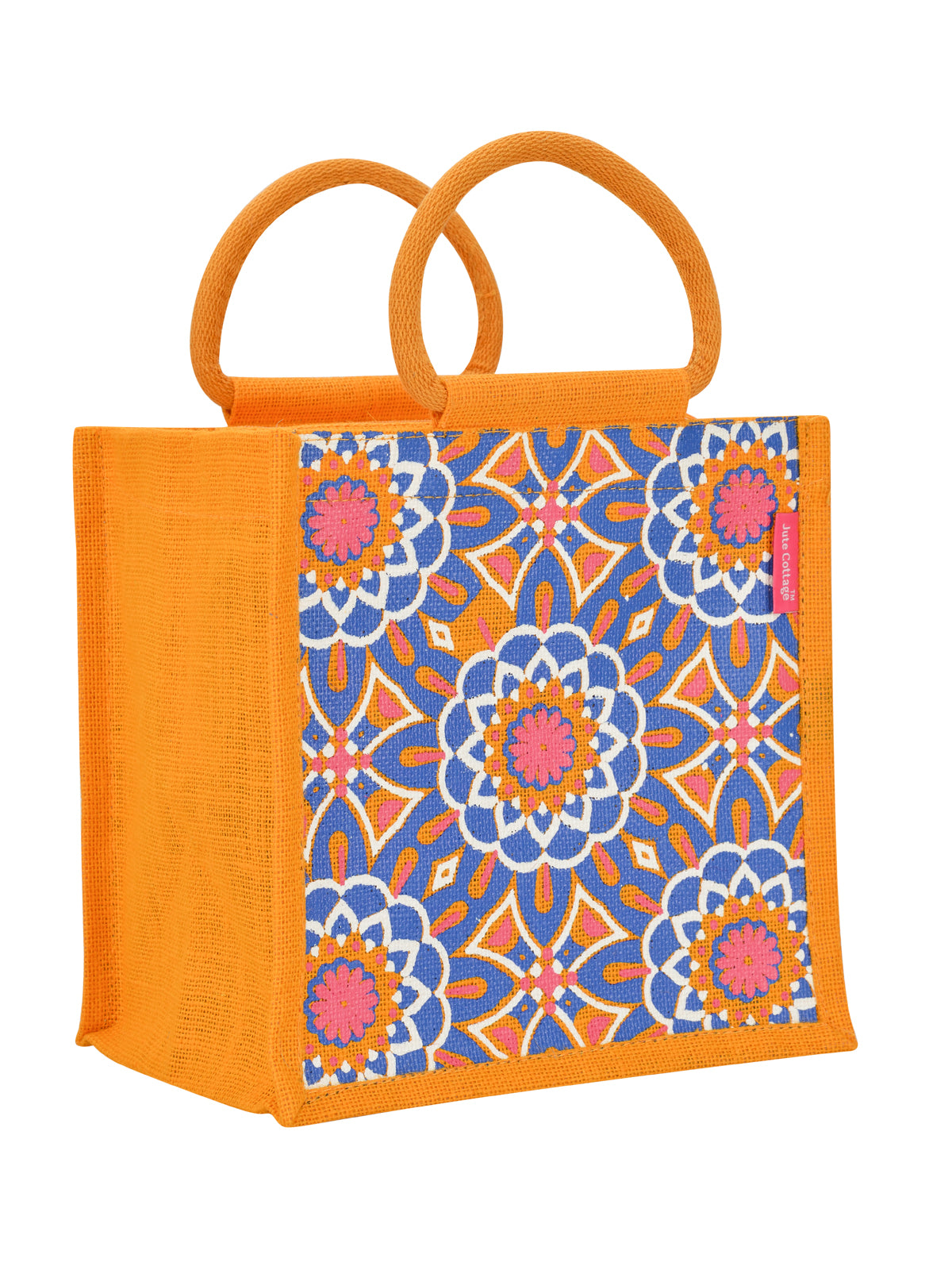 Jute Cottage Mughal Print Zipper Lunch Bag 100% Genuine Jute Bag