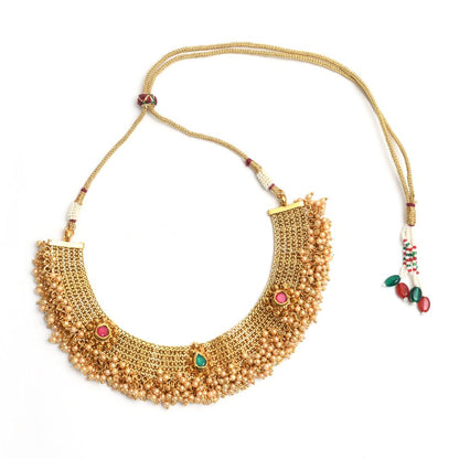 Mominos Fashion Johar Kamal Gold-Polished Brass Finish Stone/Beads Choker For Women (Golden)
