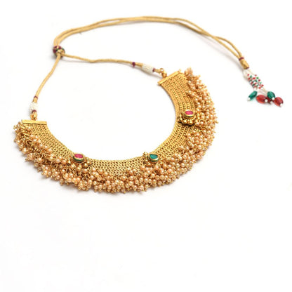 Mominos Fashion Johar Kamal Gold-Polished Brass Finish Stone/Beads Choker For Women (Golden)