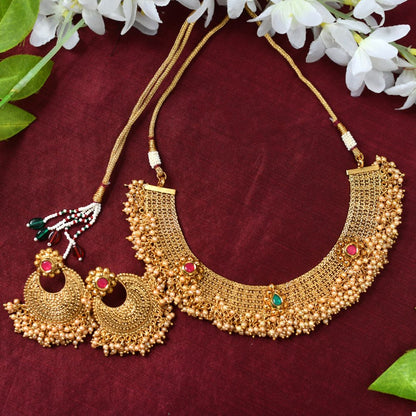 Mominos Fashion Johar Kamal Gold-Polished Brass Finish Stone/Beads Choker For Women (Golden)