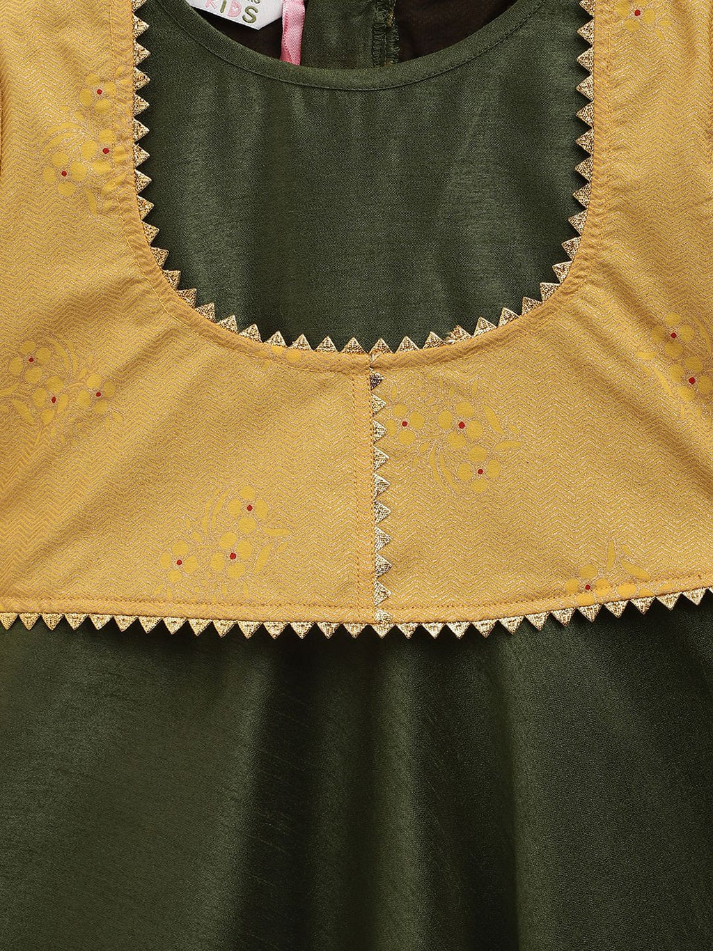 Ahalyaa Girls Green Poly Silk Solid Kids Kurta With Printed Jacket