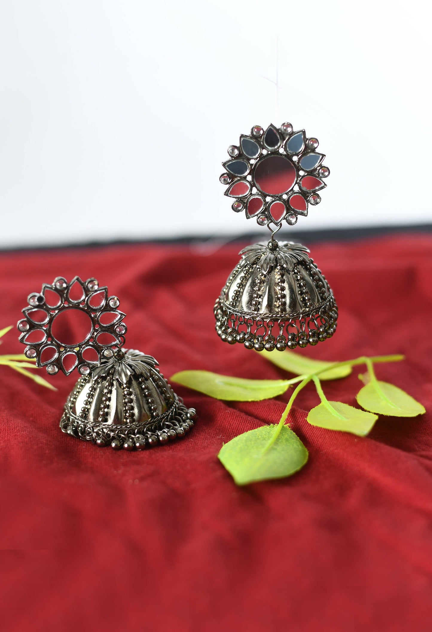 Mominos Fashion Johar Kamal Silver-Plated With Mirror Earrings Jhumkas