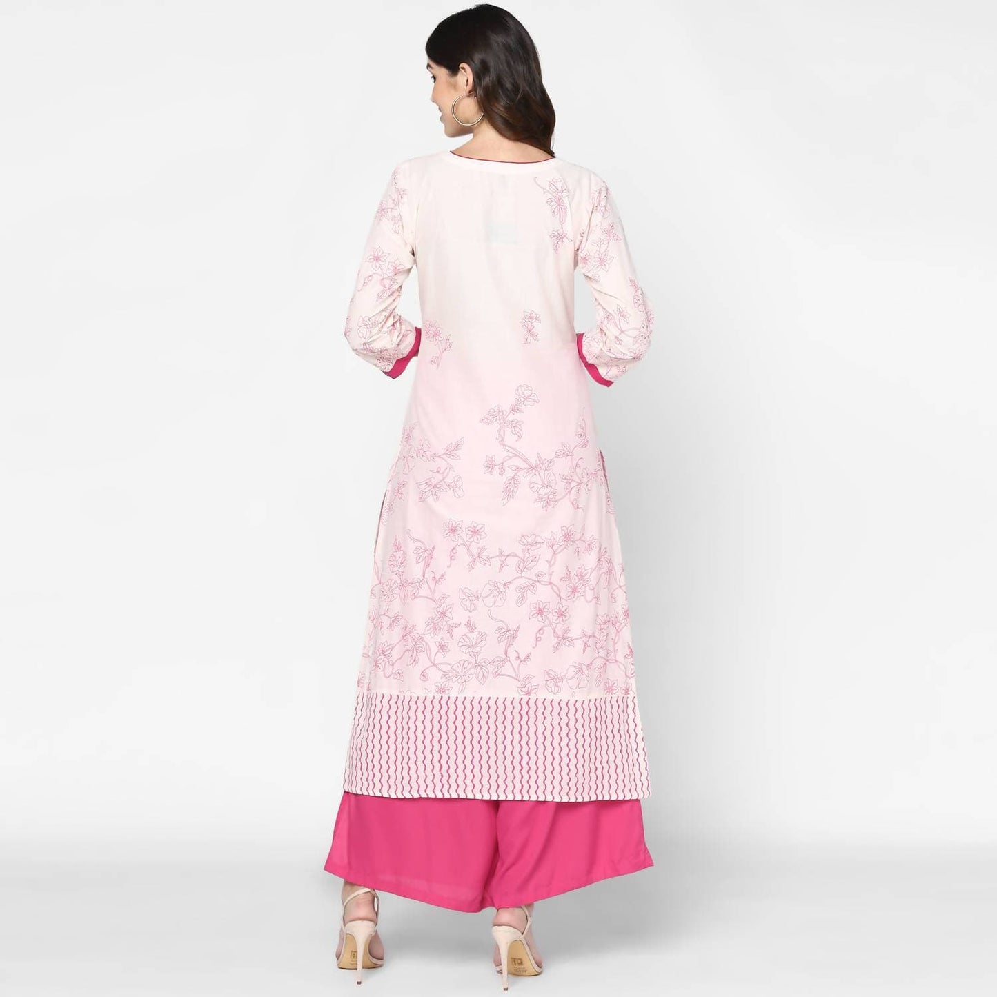 Cheera Hand Block Print Cream & Magenta Straight Kurta With Palazzo (MAAI-080K)