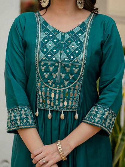 Lehenga Mart Designer Anarkali Suit Ready To Wear Kurta Pant With Dupatta For Women-Teal Green