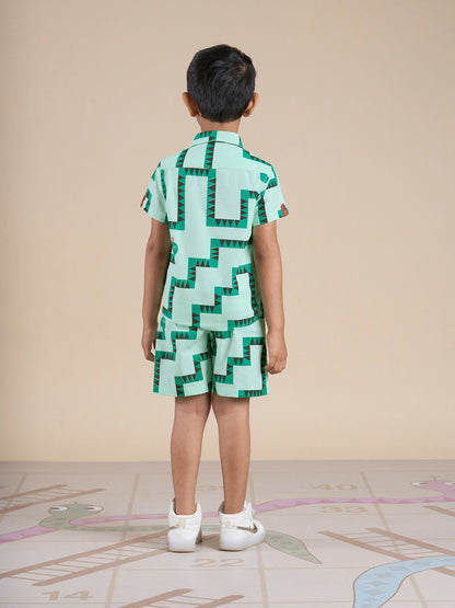 Snakes and Ladders Boys Green Table Print Shirt and Boxer Sets from Siblings Collection