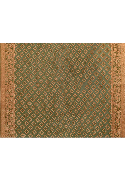 Joban Fashion Olive Green And Ivory Pure Crepe Pure Handloom Banarasi Silk Saree