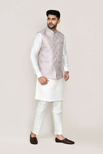 Joban Fashion White Colored Art Silk Fabric Kurta, Jacket With Straight Fit Pant