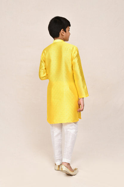 Joban Fashion Cotton Silk Yellow Kurta With Straight Fit Pant