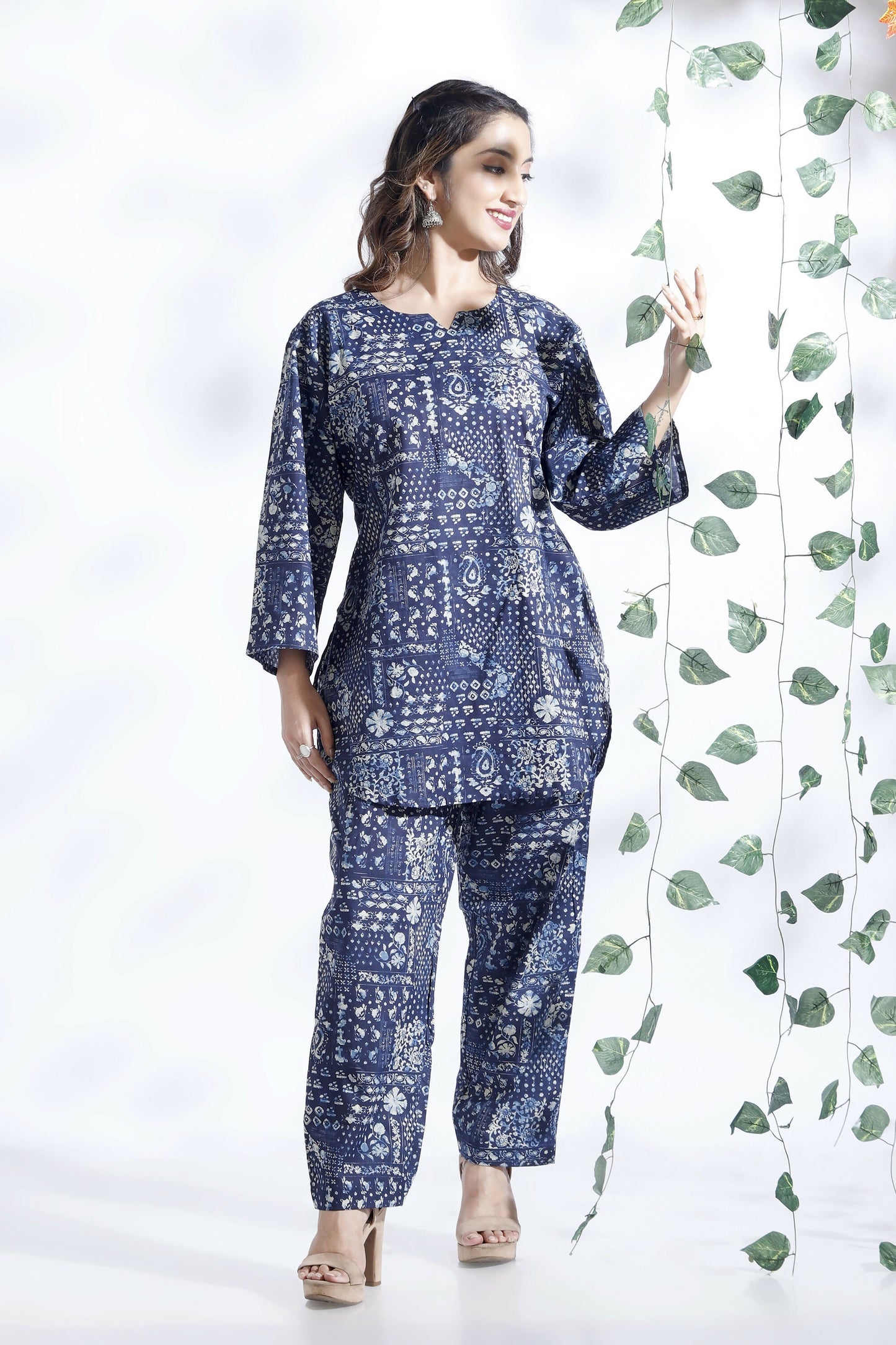 Breathables Abstract Cotton Co-Ord Set – Blue