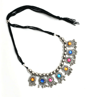 Mominos Fashion Johar Kamal Women Oxidised Silver-Plated Brass Finish Kundan Choker (Multi)
