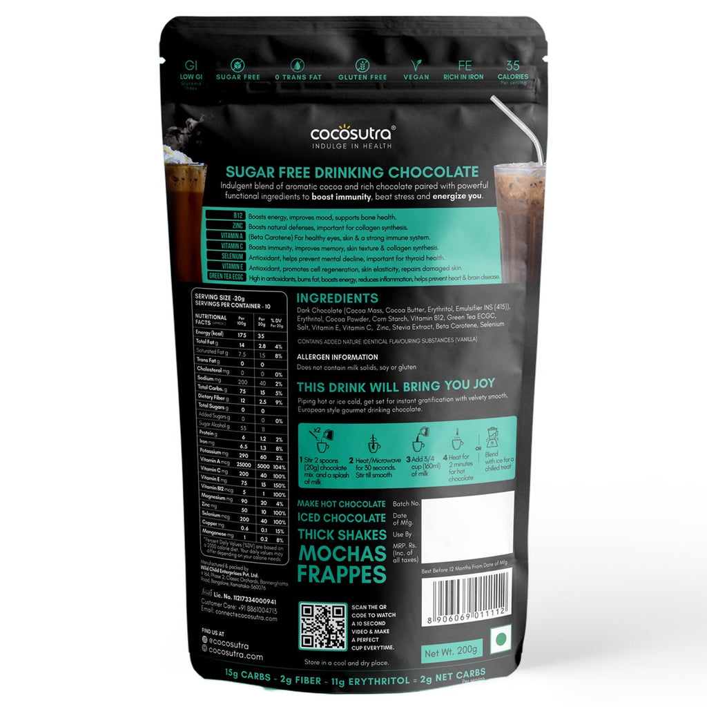 Cocosutra Defend Sugar Free Drinking Chocolate Mix - 200 gms