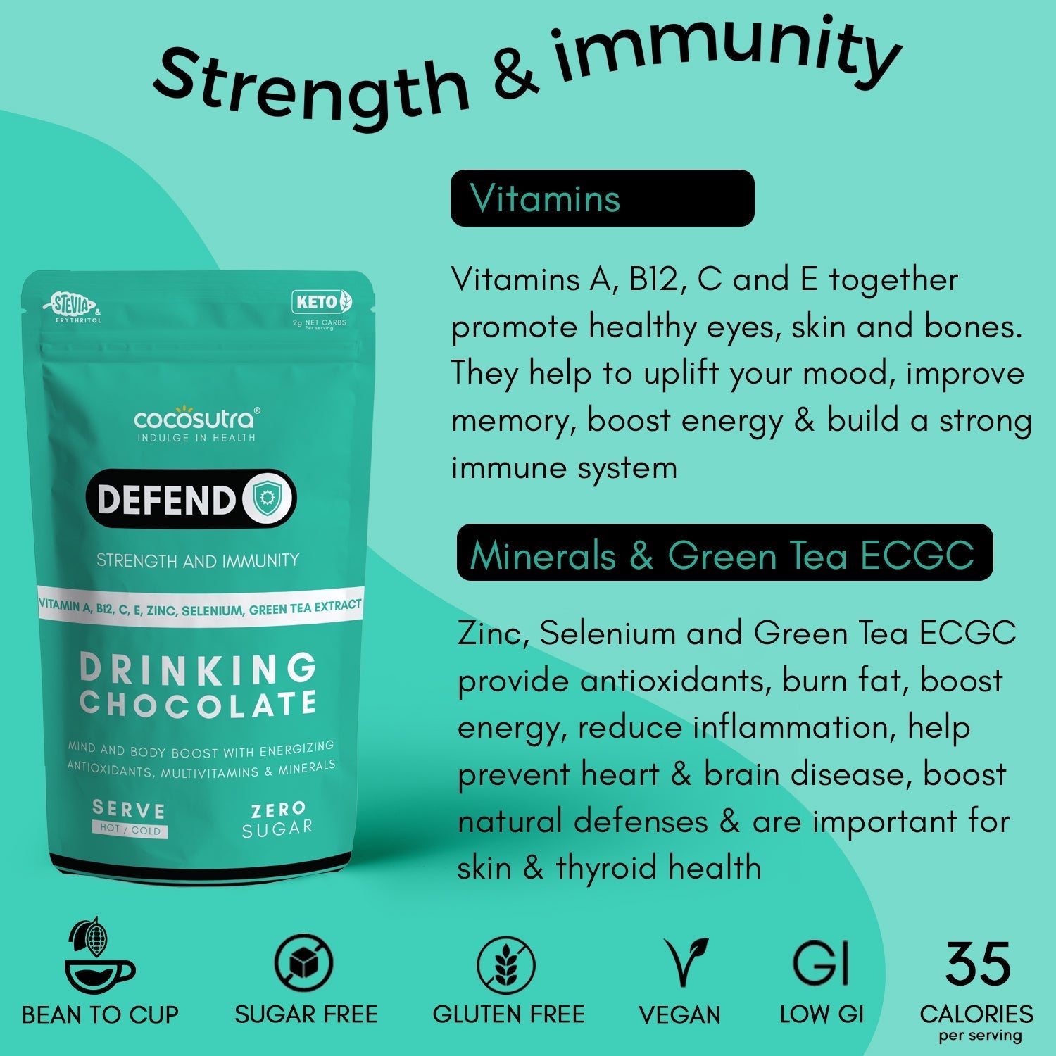 Cocosutra Defend Sugar Free Drinking Chocolate Mix - 200 gms