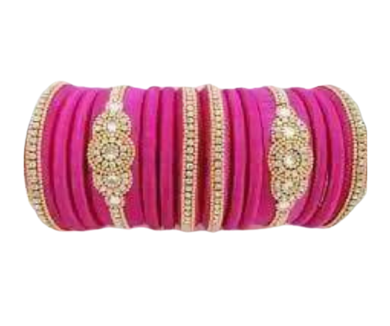 Designer Pink Color Silk Threaded Bangles Set of 2