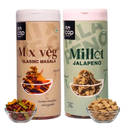 Nocap foods Zero Guilt Healthy Chips - Classic Masala & Millet Jalapeno