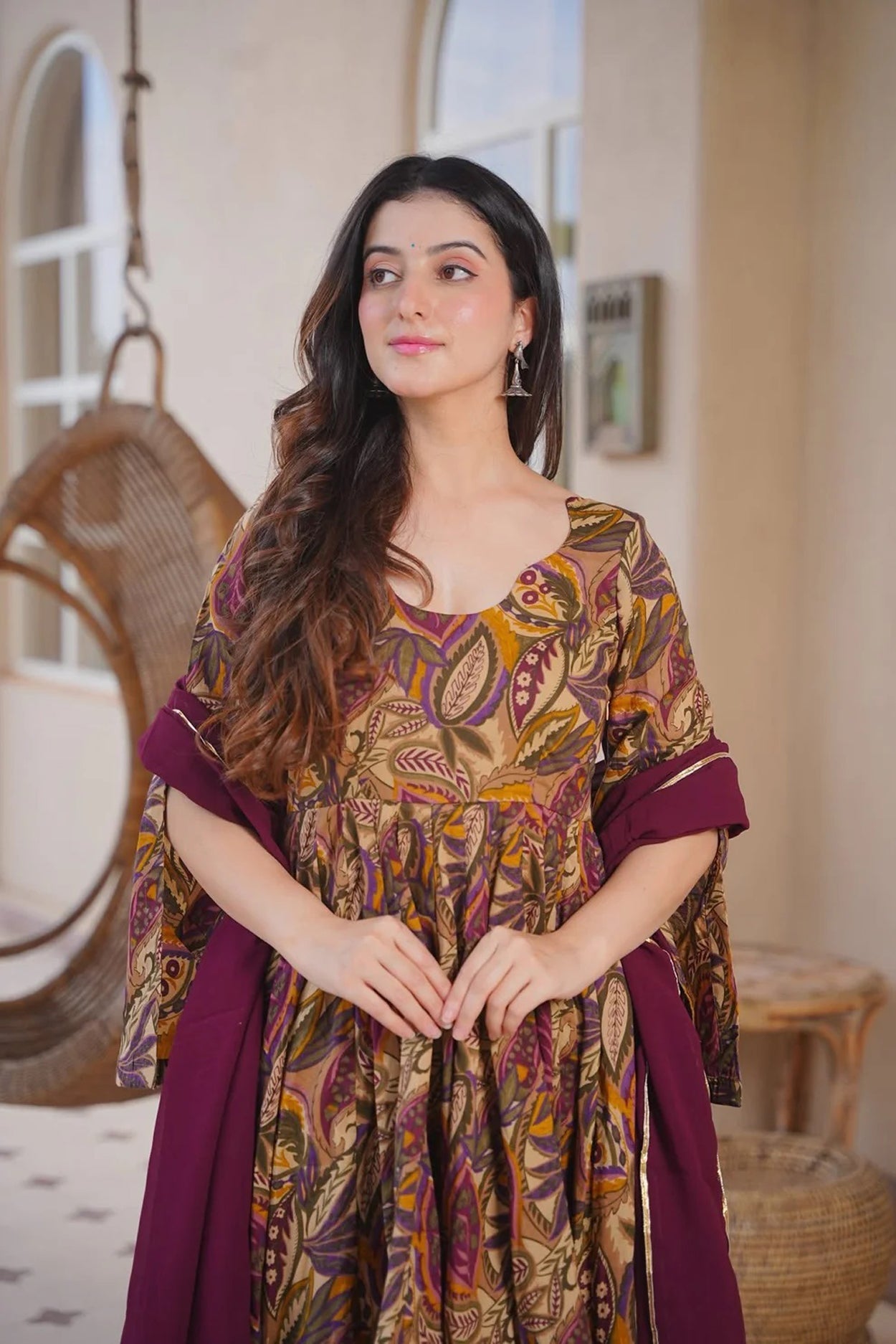 Aayaa Multi Cotton Silk Designer Full Flaired Printed Kurta Set with Dupatta