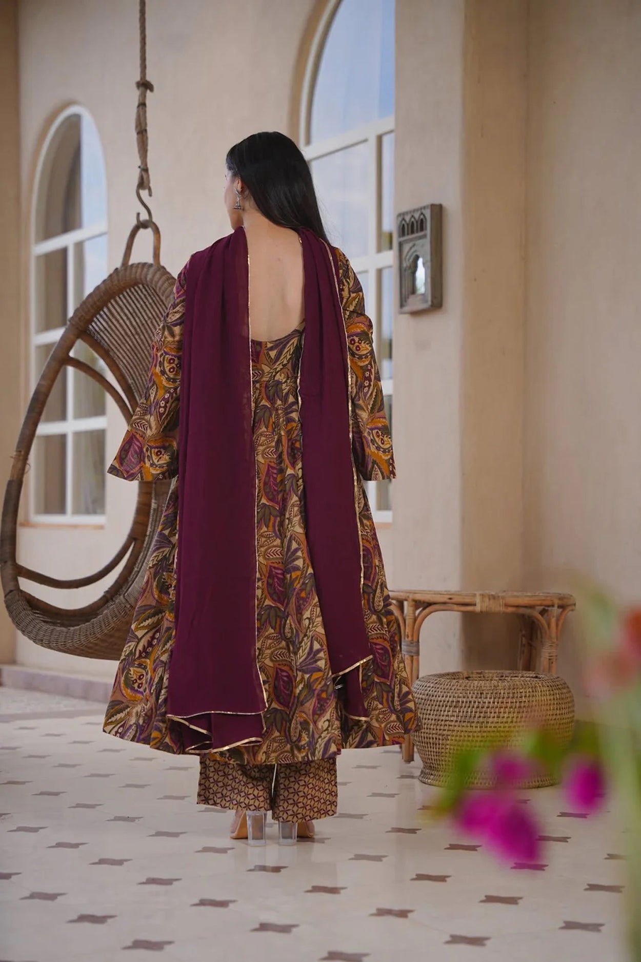 Aayaa Multi Cotton Silk Designer Full Flaired Printed Kurta Set with Dupatta