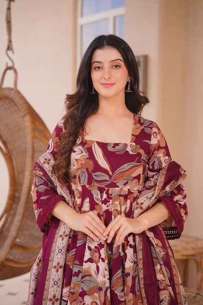 Aayaa Multi Cotton Silk Designer Full Flaired Printed Kurta Set with Dupatta