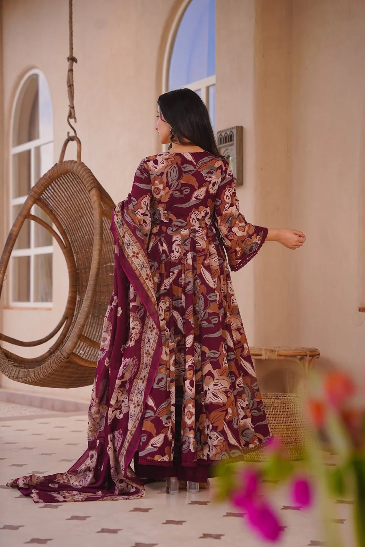 Aayaa Multi Cotton Silk Designer Full Flaired Printed Kurta Set with Dupatta