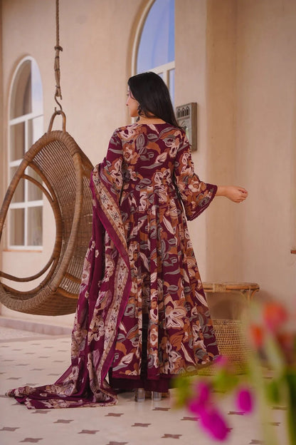 Aayaa Multi Cotton Silk Designer Full Flaired Printed Kurta Set with Dupatta