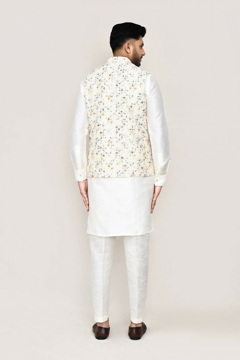 Joban Fashion White Colored Art Silk Fabric Kurta, Jacket With Straight Fit Pant