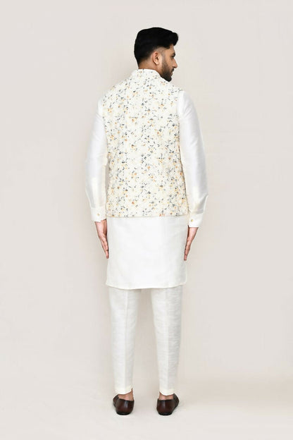 Joban Fashion White Colored Art Silk Fabric Kurta, Jacket With Straight Fit Pant