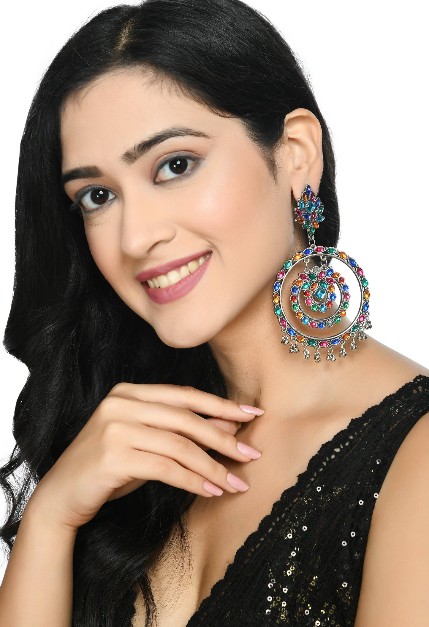 Mominos Fashion Johar Kamal Women's Multi Colour Kundan Circles Earrings