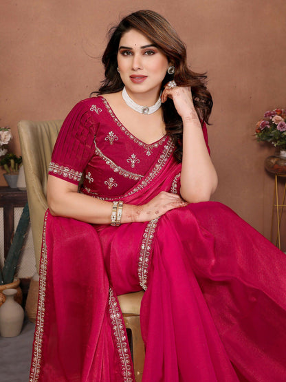 Teeya Creation Trendy Stylish Party Wear Fendy Chiffon Saree-Pink