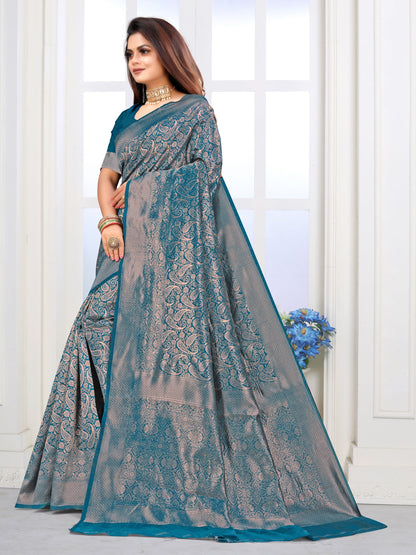 Vedant Vastram Litchi Silk Designer Banarasi Saree - Rama
