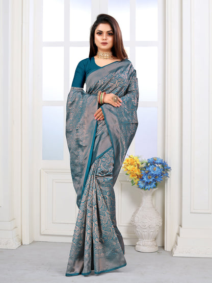 Vedant Vastram Litchi Silk Designer Banarasi Saree - Rama