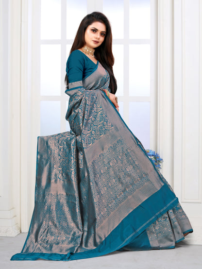 Vedant Vastram Litchi Silk Designer Banarasi Saree - Rama