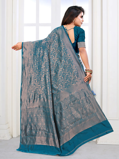 Vedant Vastram Litchi Silk Designer Banarasi Saree - Rama