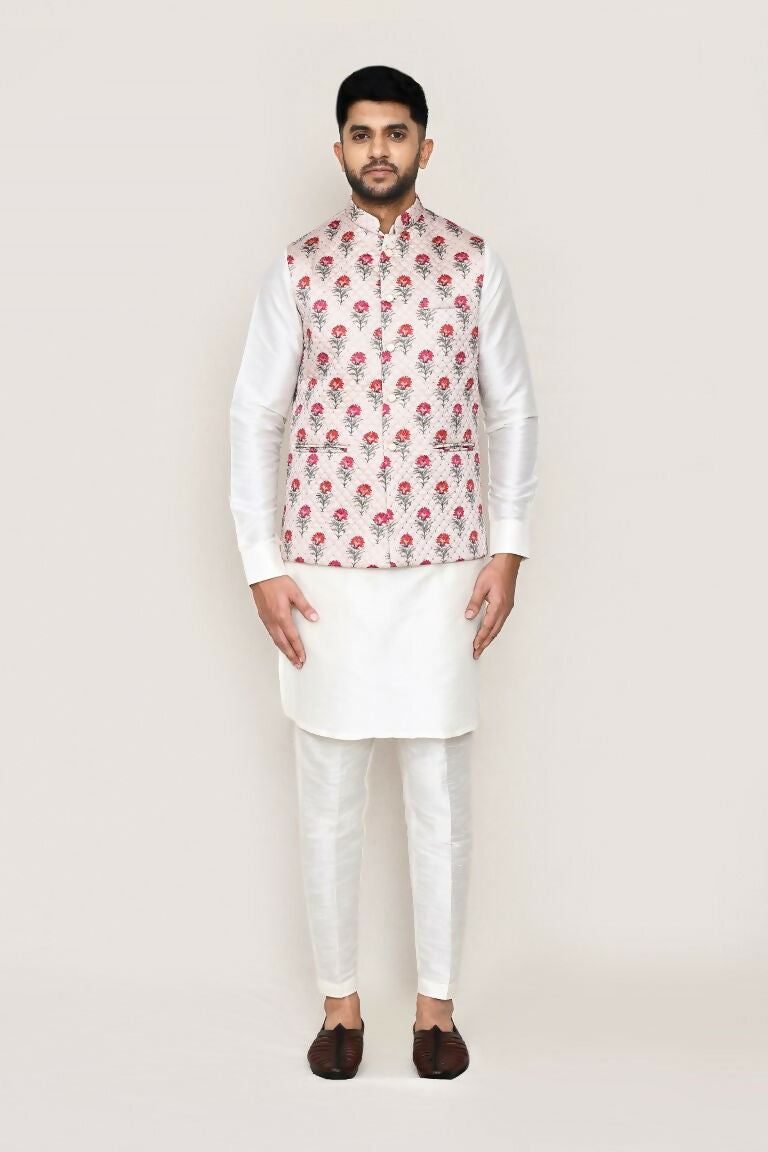 Joban Fashion White Colored Art Silk Fabric Kurta, Jacket With Straight Fit Pant