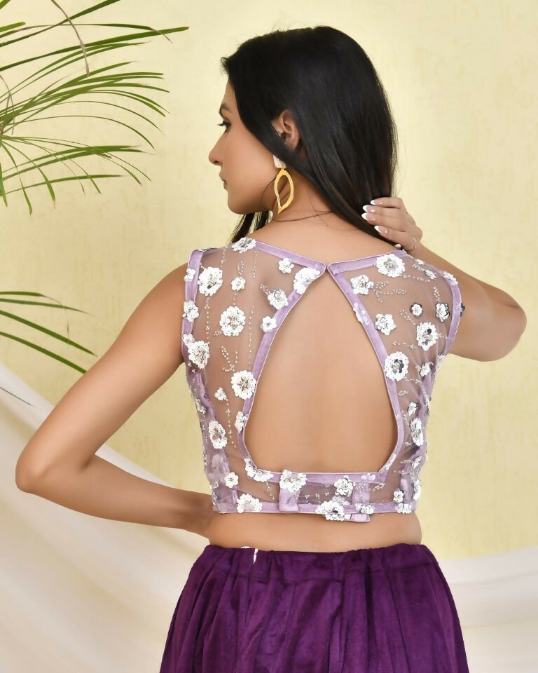 Amodini Designer Studio Floral Lavendar Sleeveless Padded Blouse