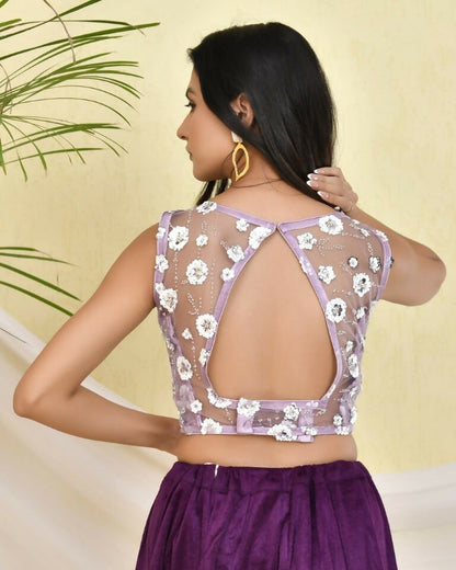 Amodini Designer Studio Floral Lavendar Sleeveless Padded Blouse